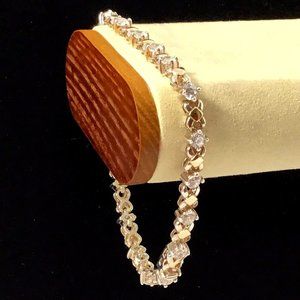 Ross Simons Bracelet Sterling Silver Gold Overlay CZ Hugs Kisses Vintage 7 3/4”